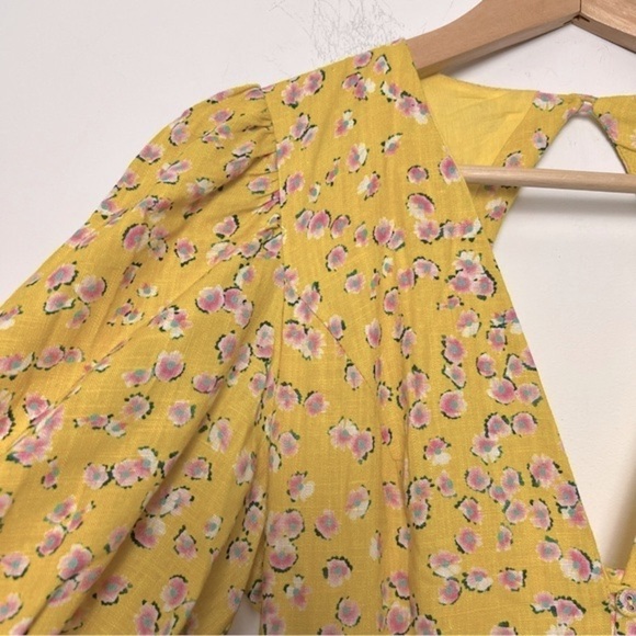 Nicholas Celie Midi Dress Hastings Floral Yellow Linen Dress Cottagecore - Picture 6 of 16